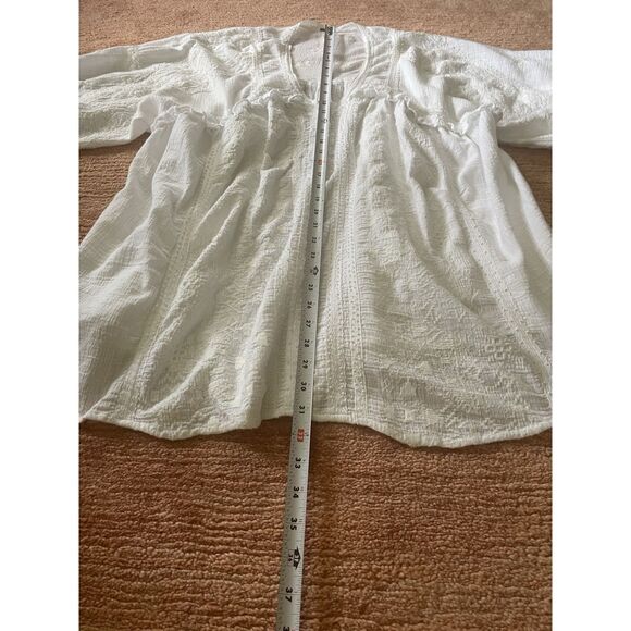 Free People white embroidered peasant blouse tunic top womens size S boho cotton - Picture 4 of 9